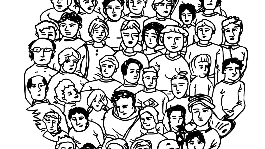 Hand drawn people characters unrecognizable circle shaped.
