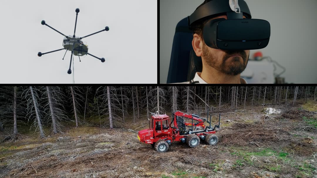 5G-equipped drone remotely controls forest machine