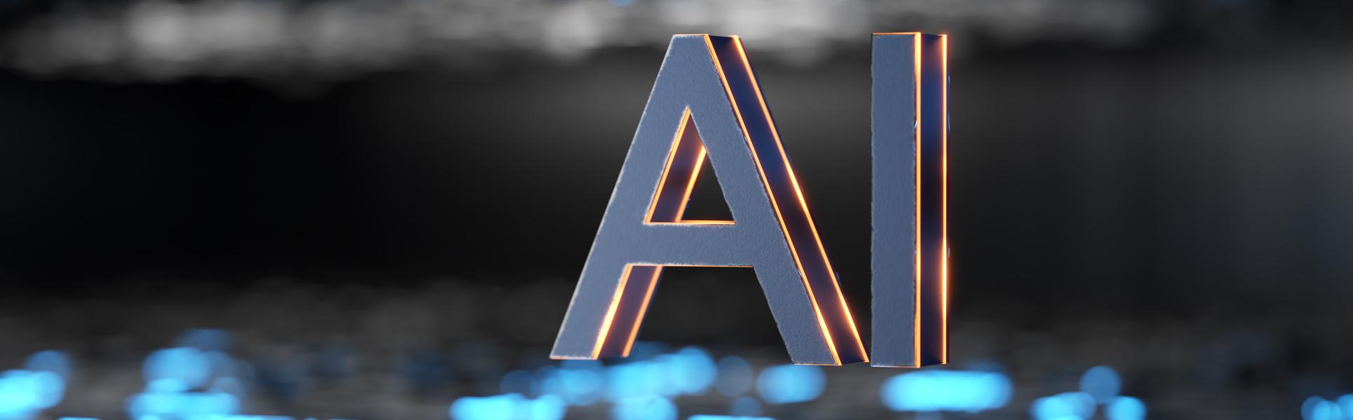 Technological inscription AI. Deep machine learning. AI artificial intelligence concept. The development of artificial intelligence. 3D rendering.. 