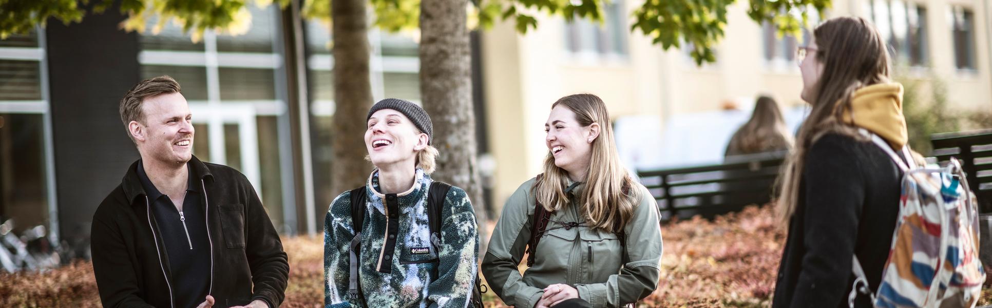 Studenter i campusmiljö.