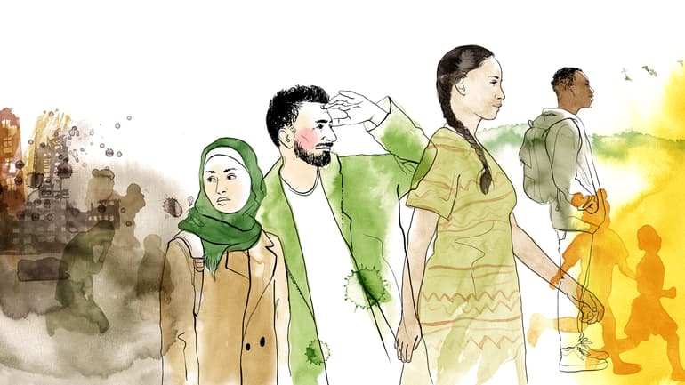 Illustration of refugees.