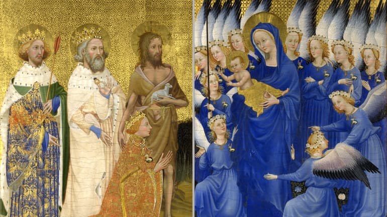 An icon in gold, blue and white