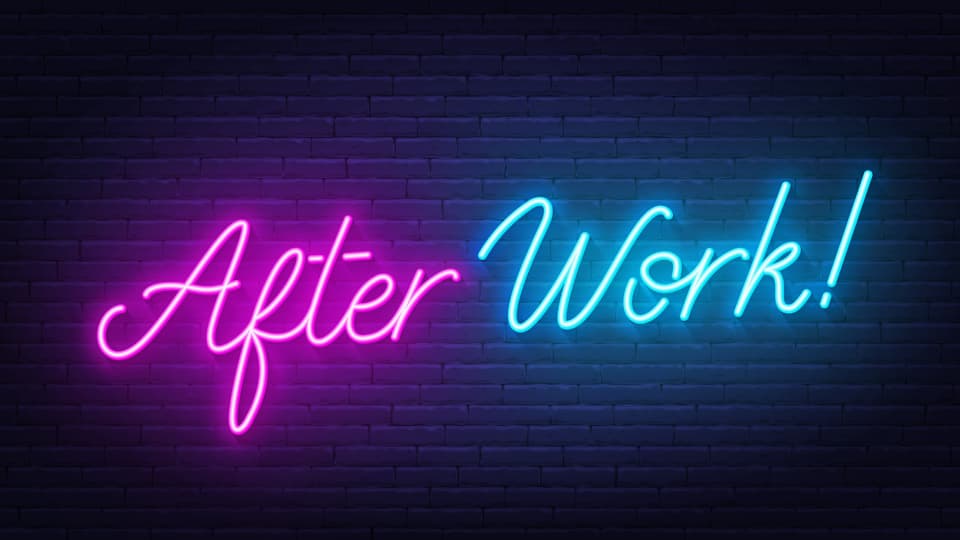 After work skrivet i text med neonfärger