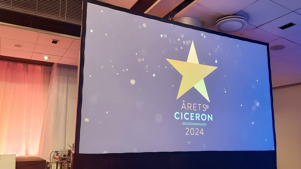 Bildskärm med texten Årets ciceron i besöksnäringen 2024