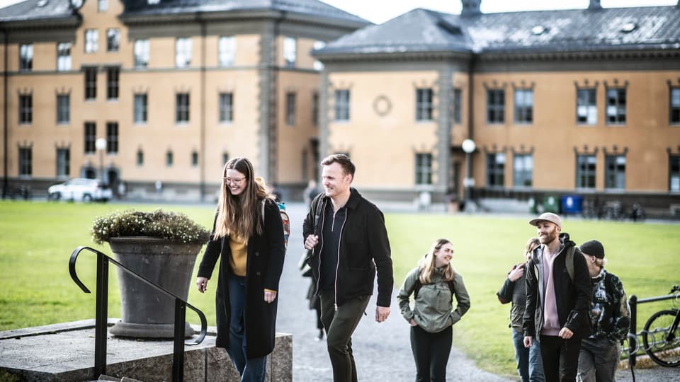Studenter i campusmiljö.