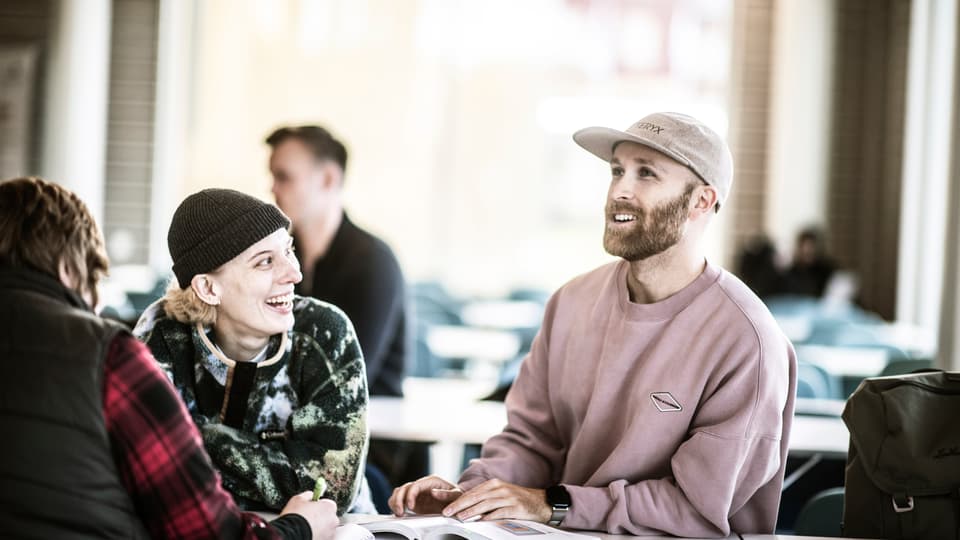Studenter i campusmiljö.