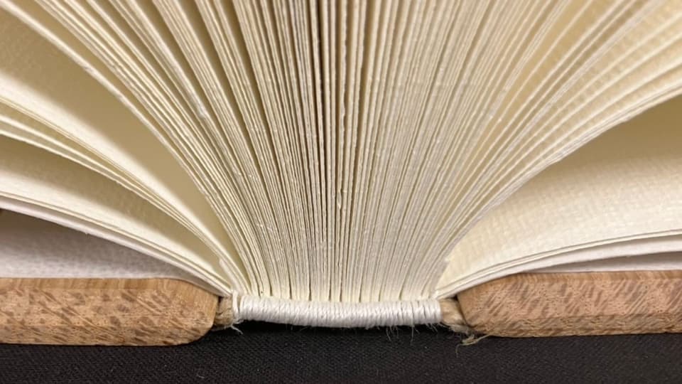 Close up of binding of a book spine