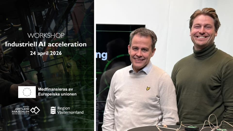 Workshop Industriell AI Acceleration samt två män som ler mot kameran