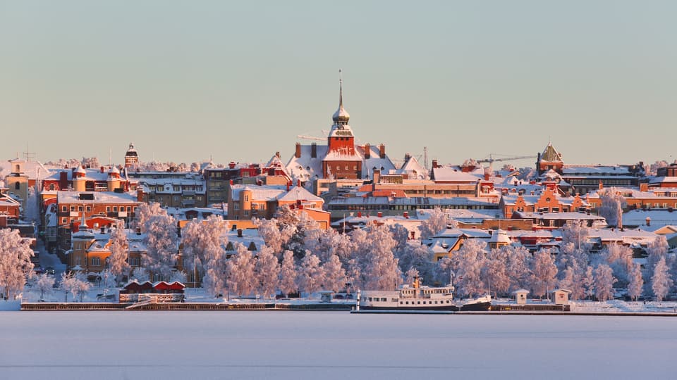 Winter view of Östersund with the City Hall in focus