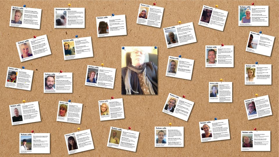 collage av gamla versioner av veckans selfie, med en äldre man i mitten