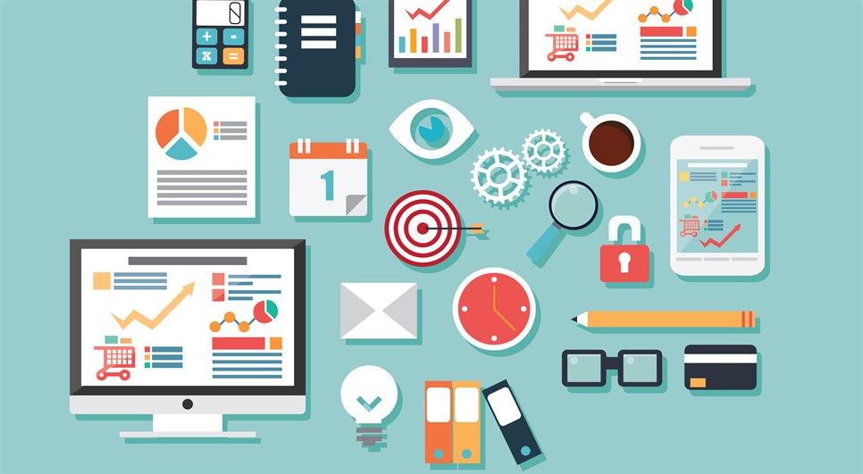 Collection of flat design icons, computer and mobile devices, cloud computing, communication, vector illustration