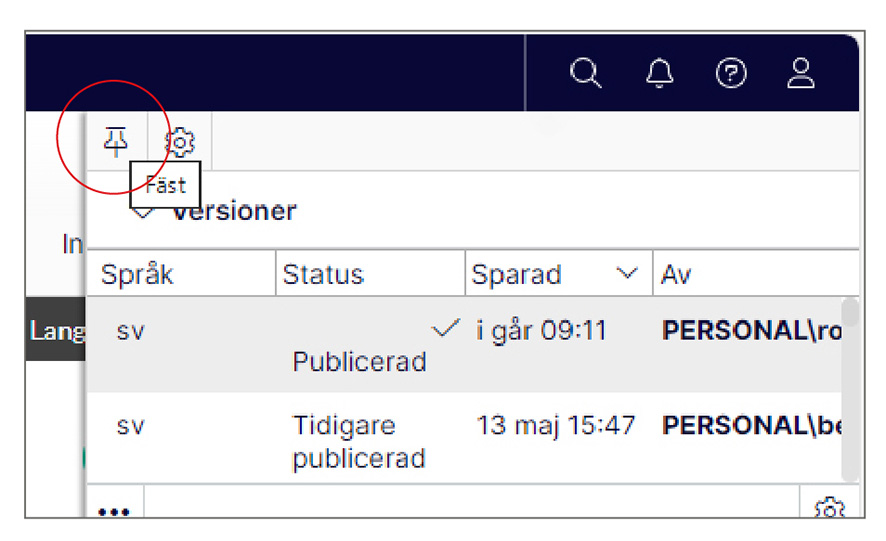 Häftstiftet för att nåla fast panelen.