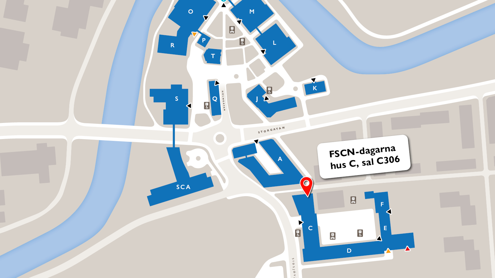  Map of Mittuniversitetet's premises in Sundsvall.