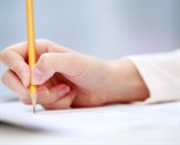 hand, skriver, test, prov