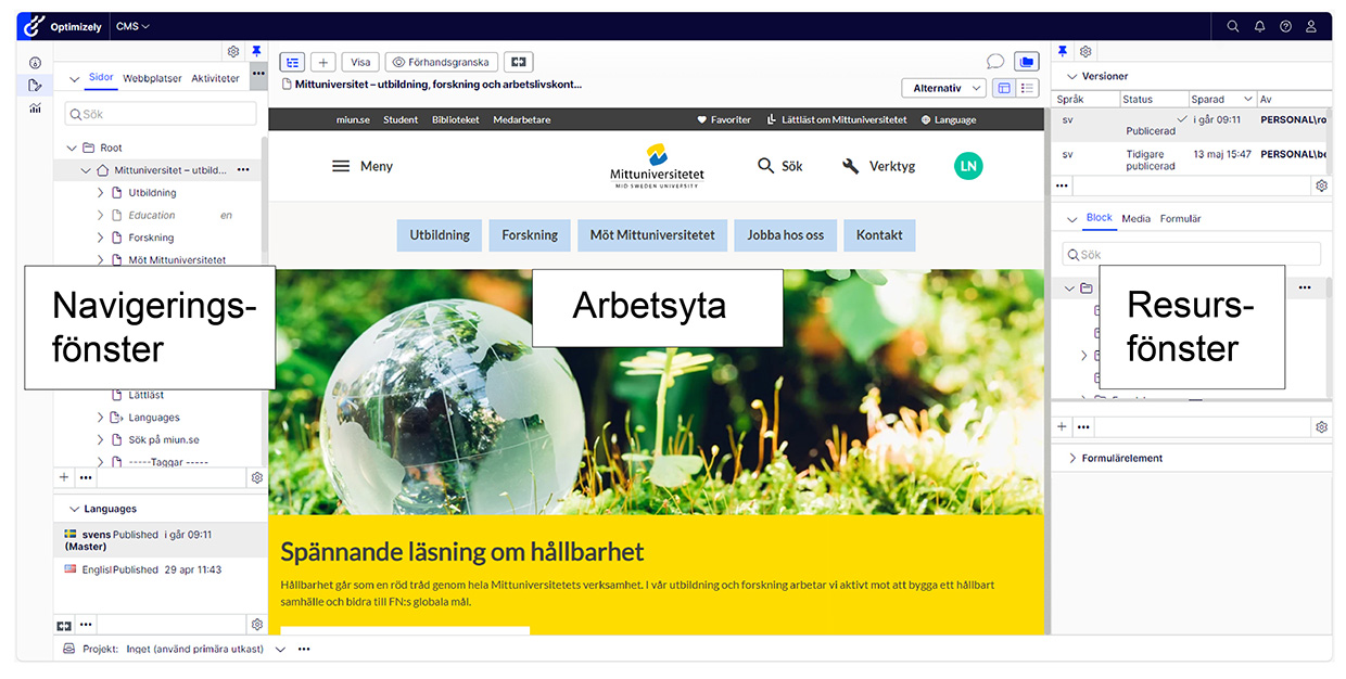 Redigeringsvyn i Episerver